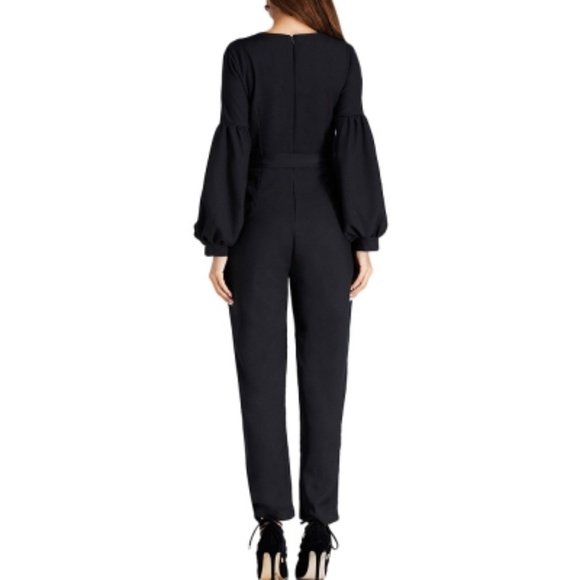 Black Embroidered Puff Sleeve Jumpsuit - Picture 4 of 5